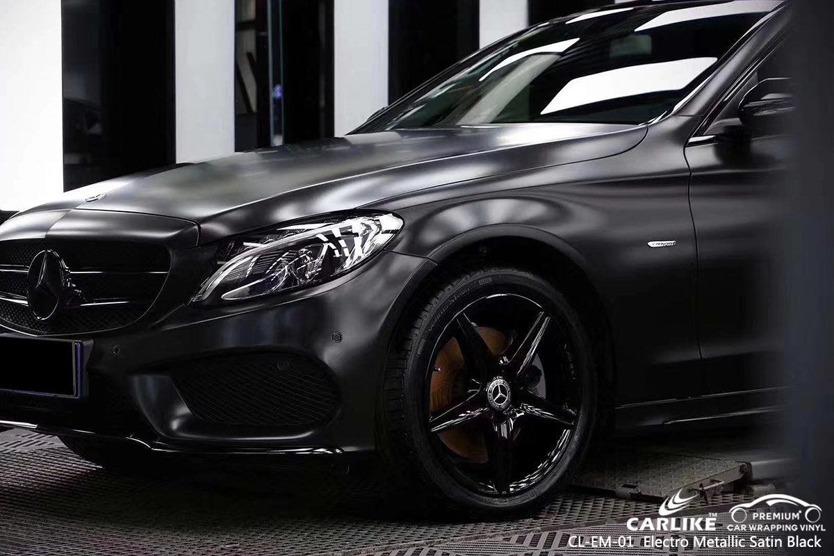 CL-EM-01 electro metallic satin black car wrap vinyl for MERCEDES-BENZ