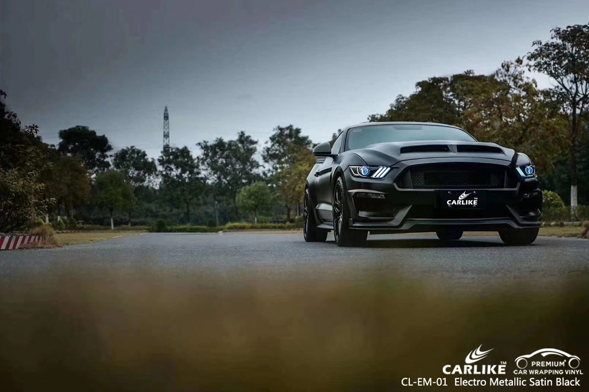 CL-EM-01 electro metallic satin black car wrap vinyl for FORD MUSTANG