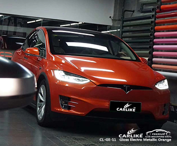 CL-GE-11 Glanz elektrometallisch orange Auto Vinyl Wrap Glanz für TESLA Montserrat