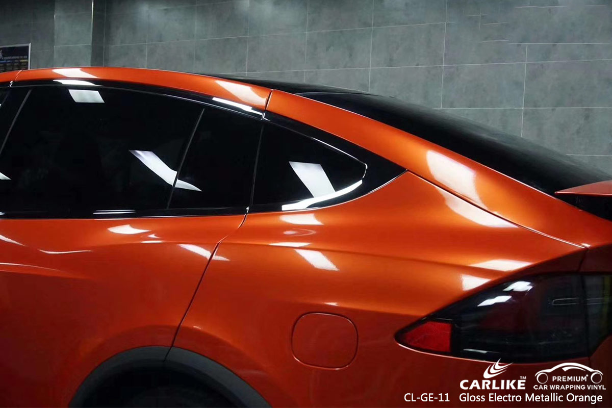 CL-GE-11 gloss electro metallic orange car vinyl wrap gloss for TESLA Montserrat