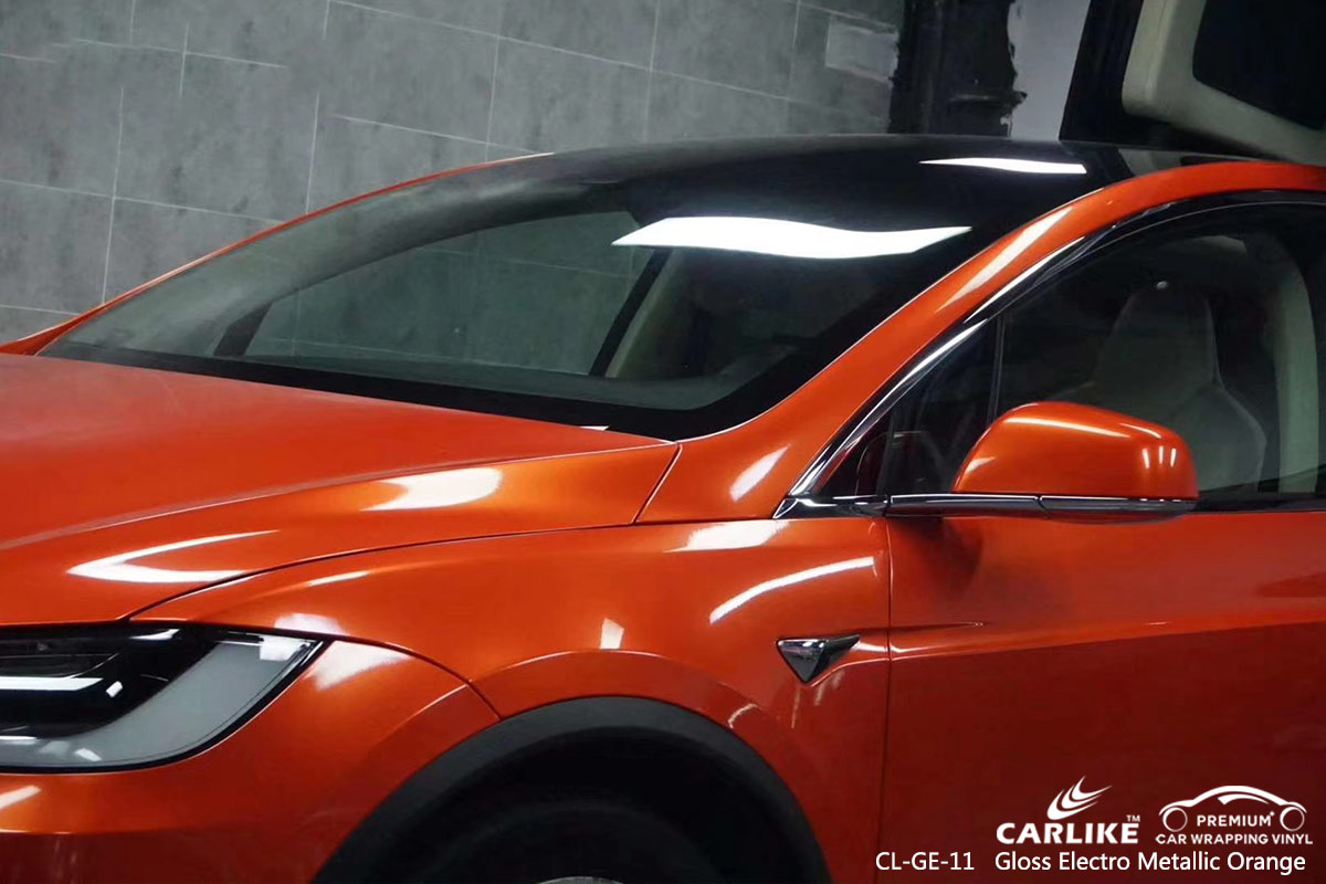 CL-GE-11 gloss electro metallic orange car vinyl wrap gloss for TESLA Montserrat