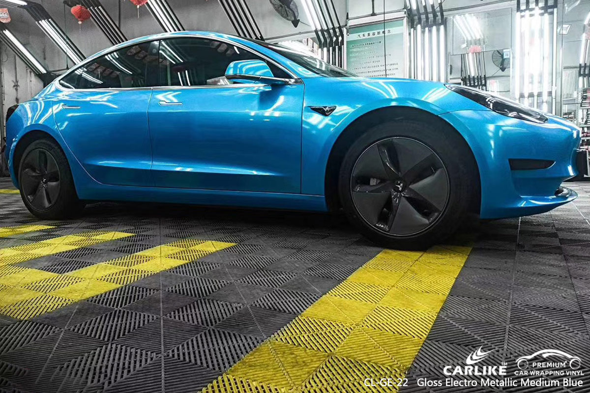 CL-GE-22 GLOSS ELECTRO METALLIC MEDIUM BLUE CAR WRAP VINYL for TESLA