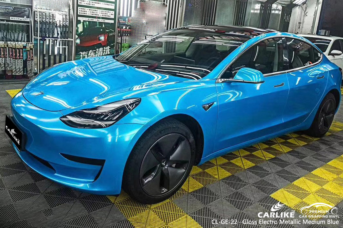 CL-GE-22 GLOSS ELECTRO METALLIC MEDIUM BLUE CAR WRAP VINYL for TESLA