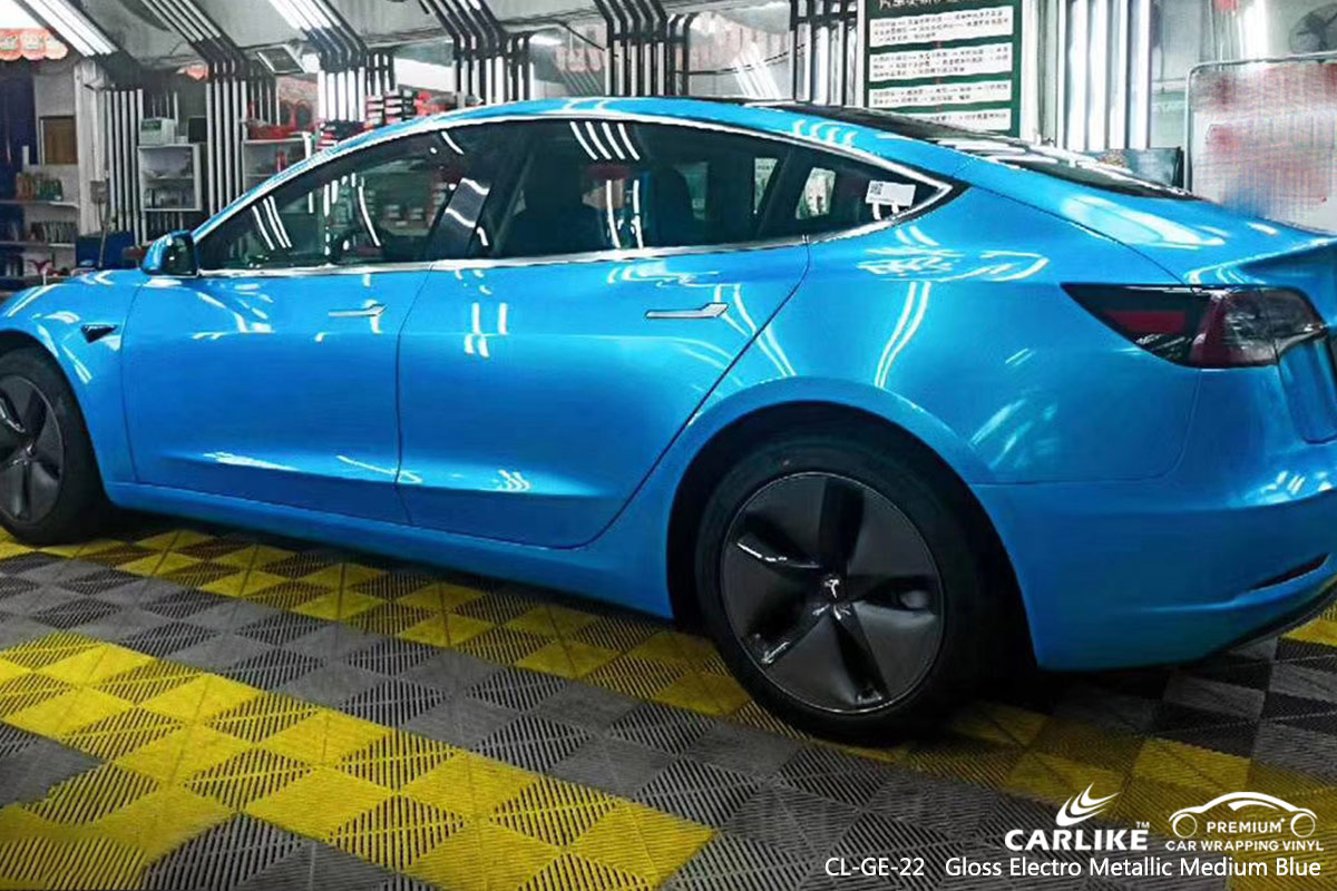 CL-GE-22 GLOSS ELECTRO METALLIC MEDIUM BLUE CAR WRAP VINYL for TESLA