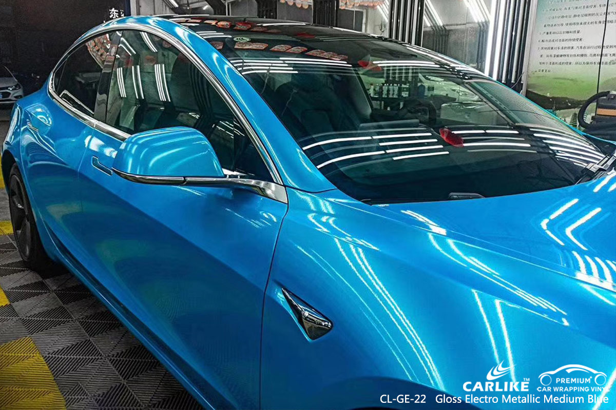 CL-GE-22 GLOSS ELECTRO METALLIC MEDIUM BLUE CAR WRAP VINYL for TESLA