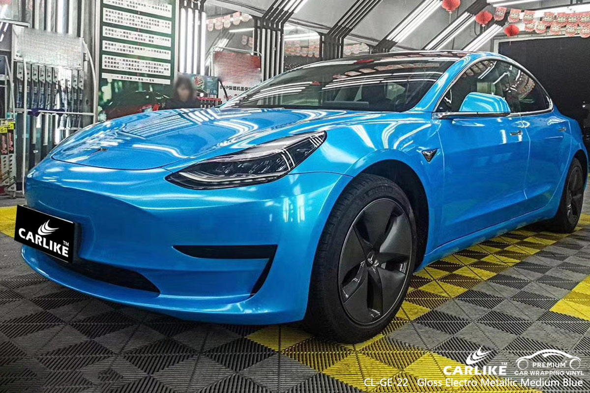 CL-GE-22 GLOSS ELECTRO METALLIC MEDIUM BLUE CAR WRAP VINYL for TESLA