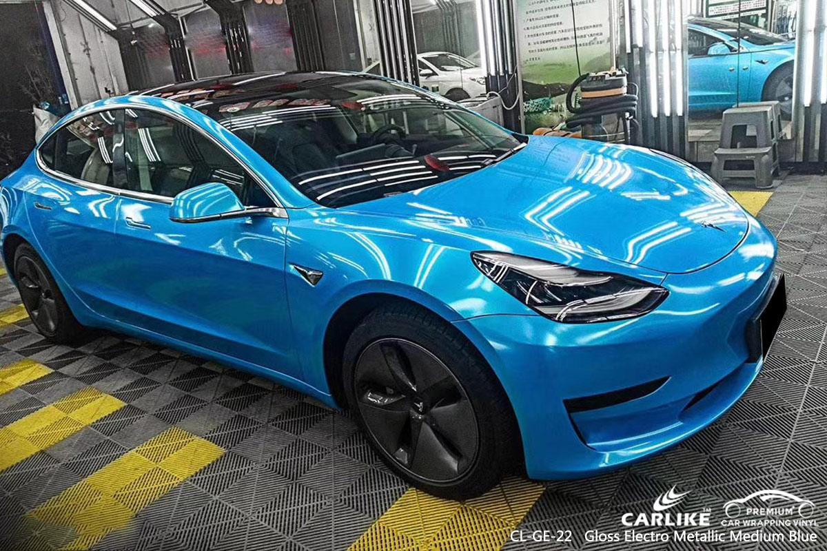 CL-GE-22 GLOSS ELECTRO METALLIC MEDIUM BLUE CAR WRAP VINYL for TESLA