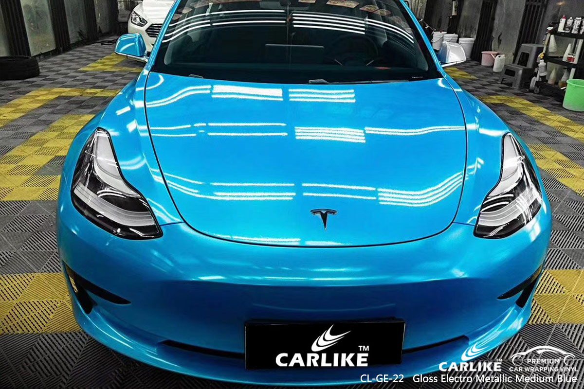 CL-GE-22 GLOSS ELECTRO METALLIC MEDIUM BLUE CAR WRAP VINYL for TESLA