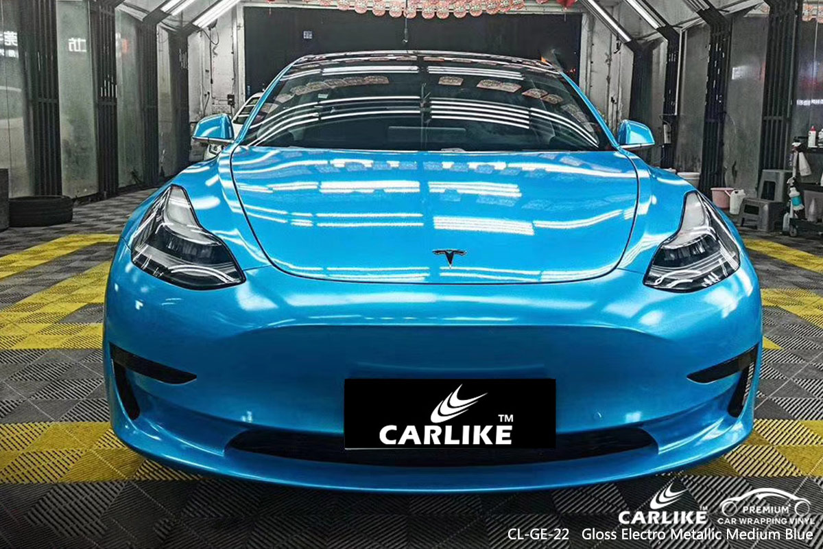 CL-GE-22 GLOSS ELECTRO METALLIC MEDIUM BLUE CAR WRAP VINYL for TESLA