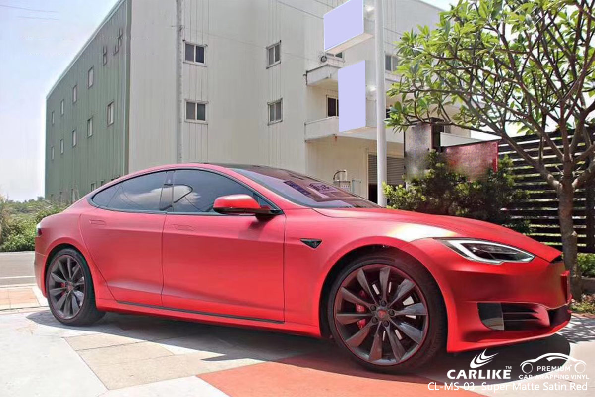 CL-MS-03 SUPER MATTE SATIN RED CAR WRAP VINYL for TESLA