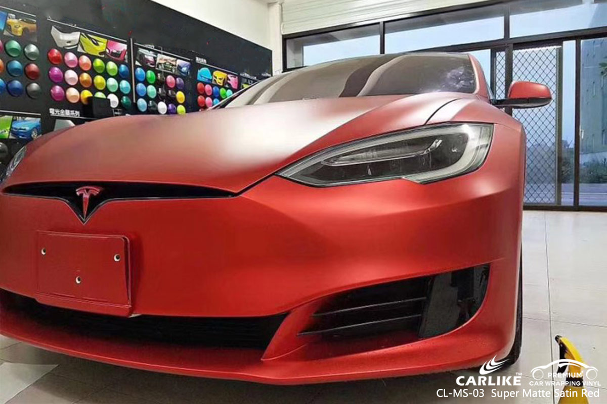 CL-MS-03 SUPER MATTE SATIN RED CAR WRAP VINYL for TESLA