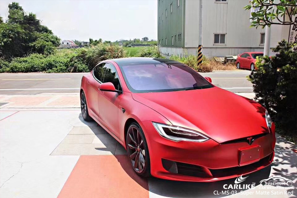 CL-MS-03 SUPER MATTE SATIN RED CAR WRAP VINYL for TESLA