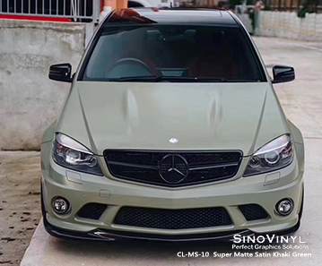 CL-MS-10 سوبر لامع الساتان الكاكي الأخضر التفاف الفينيل ماتي لمرسيدس بنز بيرو