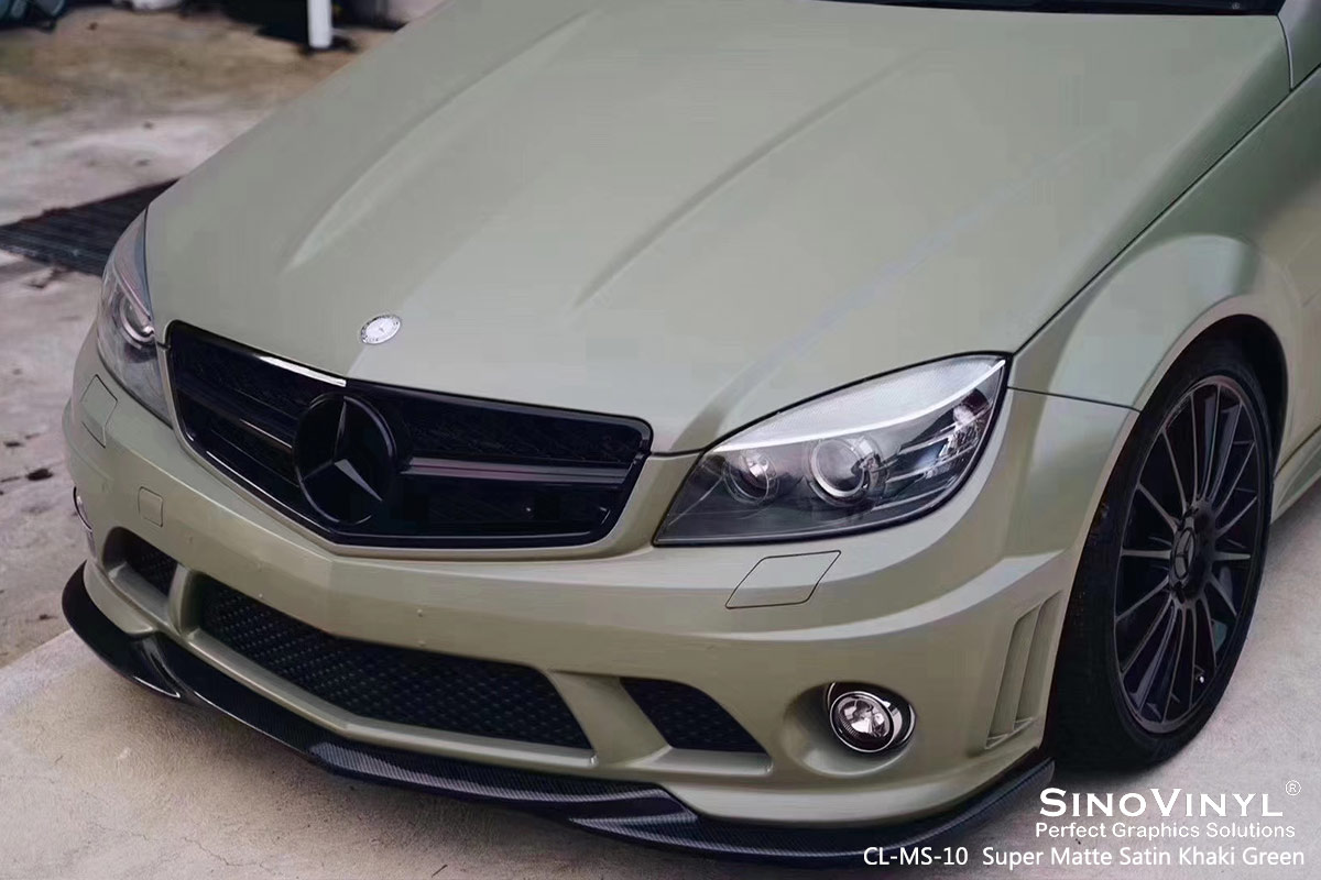 CL-MS-10 super matte satin khaki green car wrap vinyl for MERCEDES-BENZ