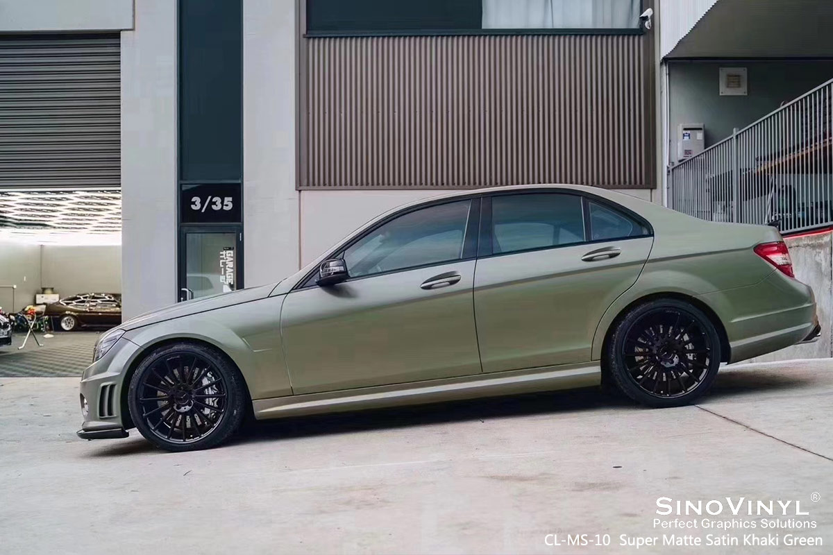 CL-MS-10 super matte satin khaki green car wrap vinyl for MERCEDES-BENZ