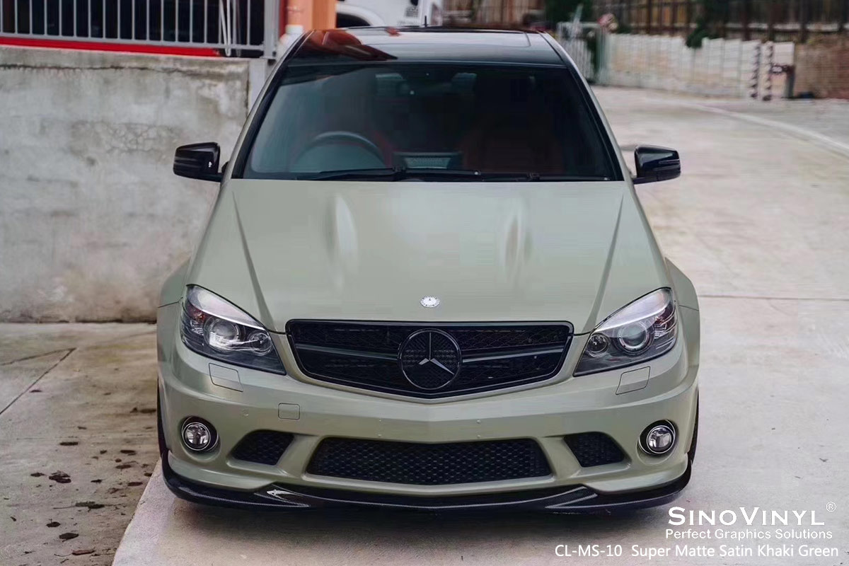 CL-MS-10 super matte satin khaki green car wrap vinyl for MERCEDES-BENZ