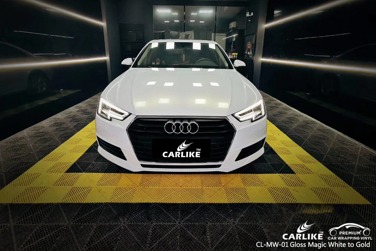 CL-MW-01 gloss magic white to gold body wrap car supplier for AUDI French Guiana