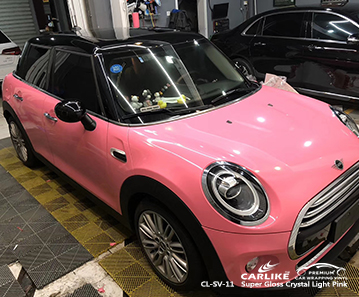 CL-SV-11 فائقة اللمعان الكريستال الفينيل سيارة الوردي لمعان التفاف ل MINI إسرائيل
