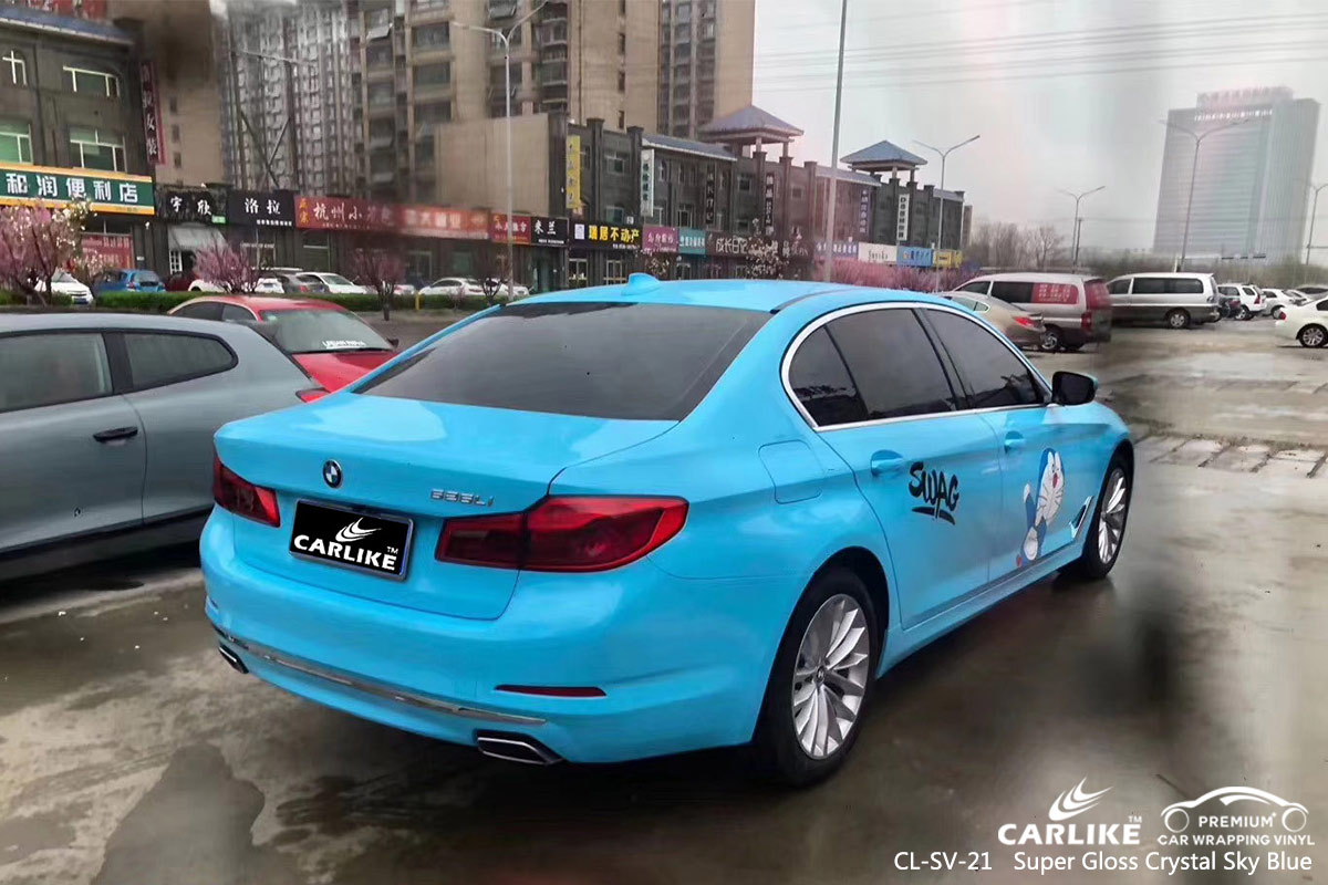 CL-SV-21 super gloss crystal sky blue car wrap vinyl for BMW