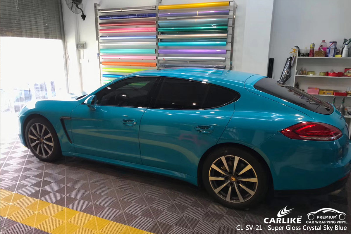 CL-SV-21 super gloss crystal sky blue car wrap vinyl for PORSCHE