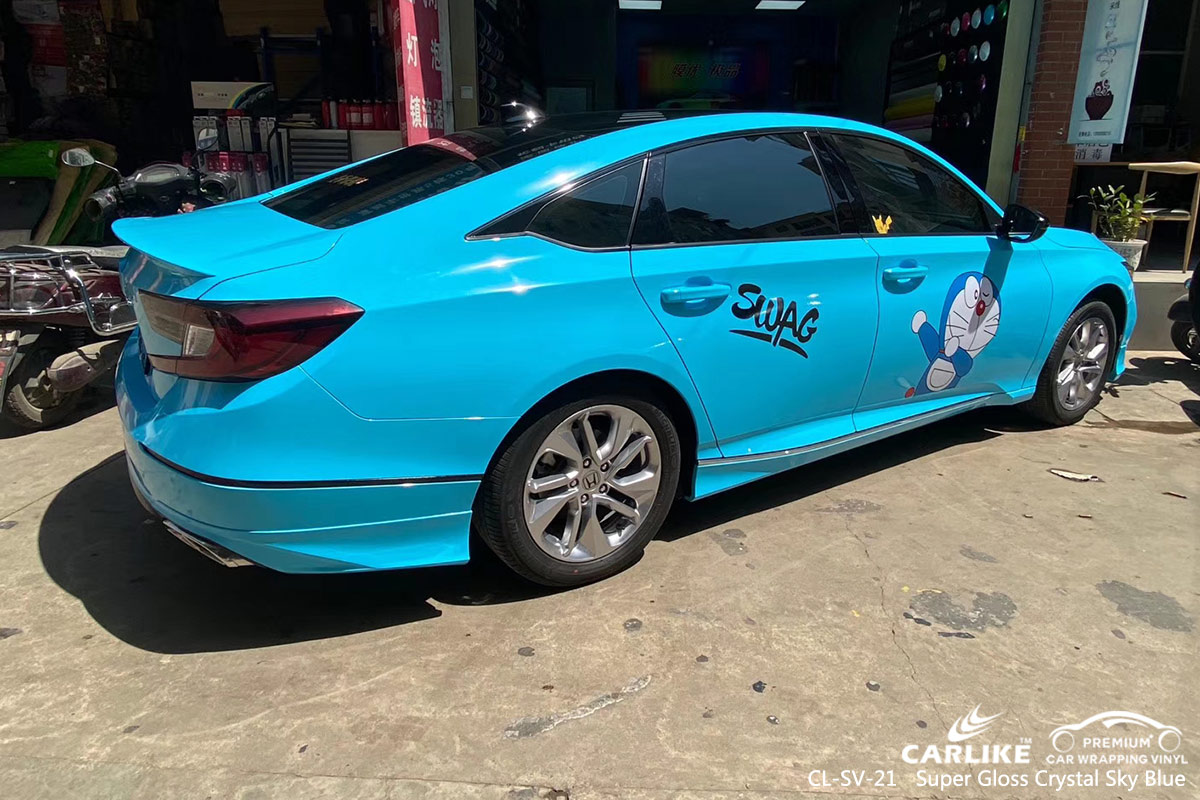 CL-SV-21 super gloss crystal sky blue car wrap vinyl for HONDA