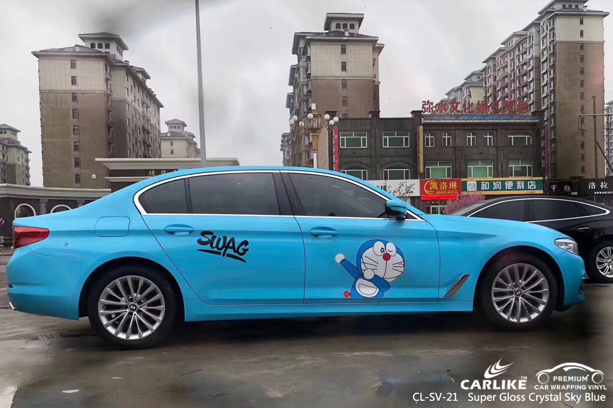 CL-SV-21 super gloss crystal sky blue car wrap vinyl for BMW