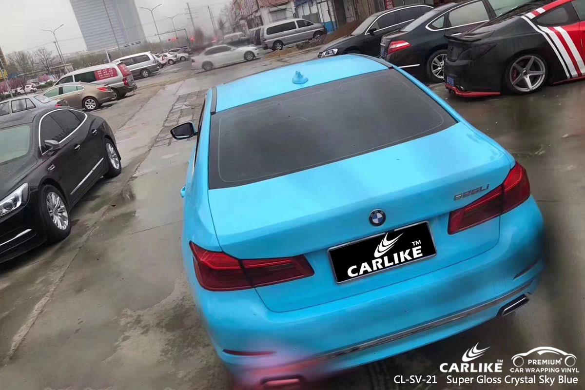 CL-SV-21 super gloss crystal sky blue car wrap vinyl for BMW