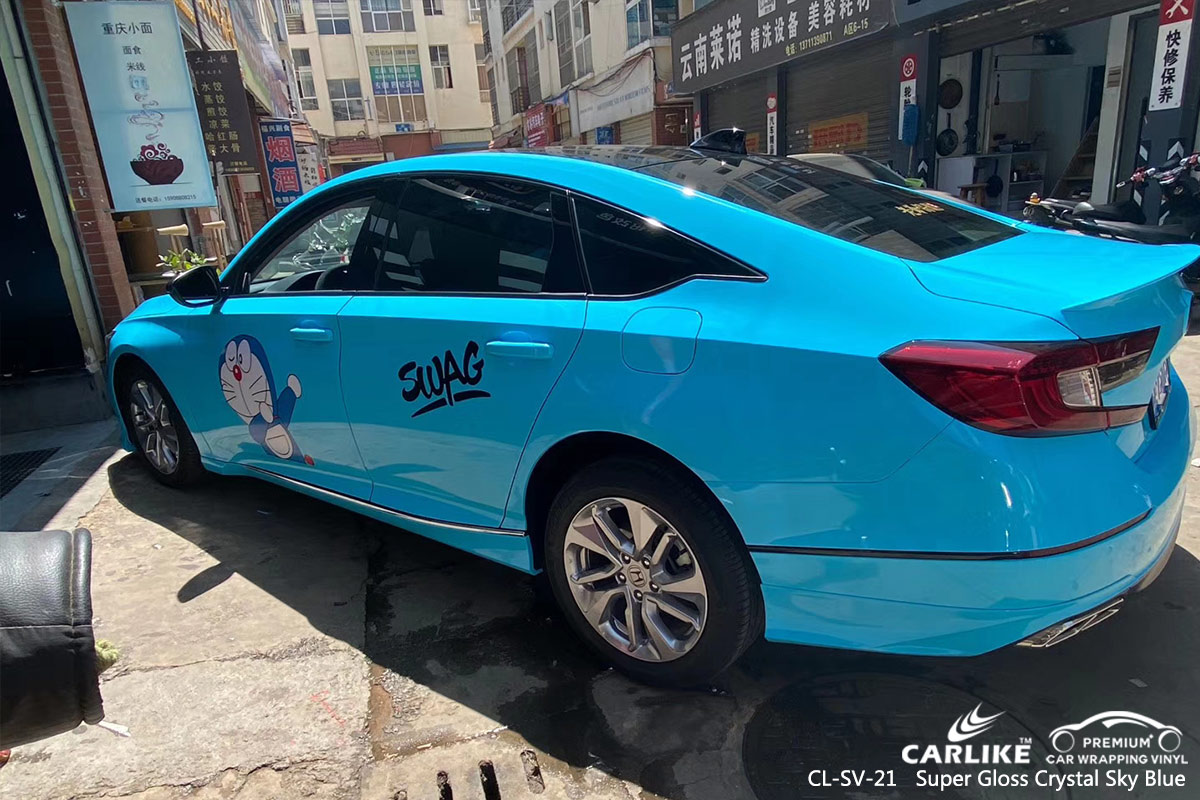 CL-SV-21 super gloss crystal sky blue car wrap vinyl for HONDA
