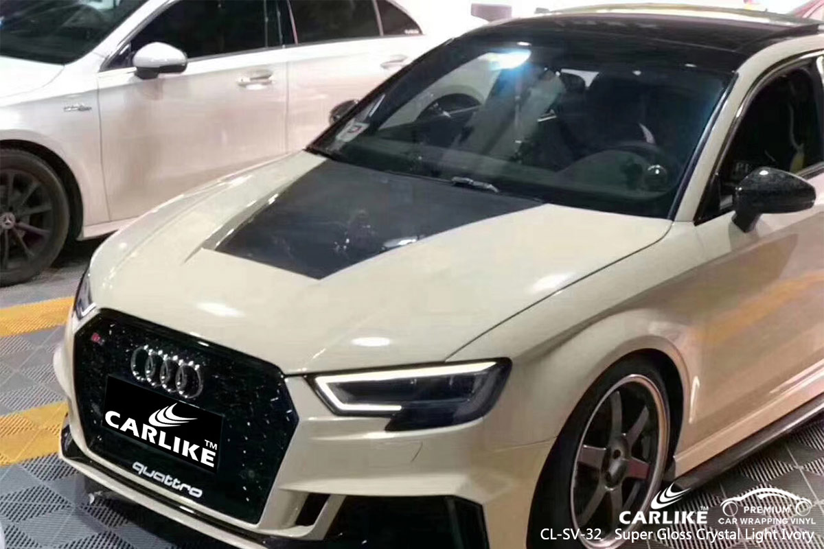 CL-SV-32 super gloss crystal light ivory car wrap vinyl for AUDI