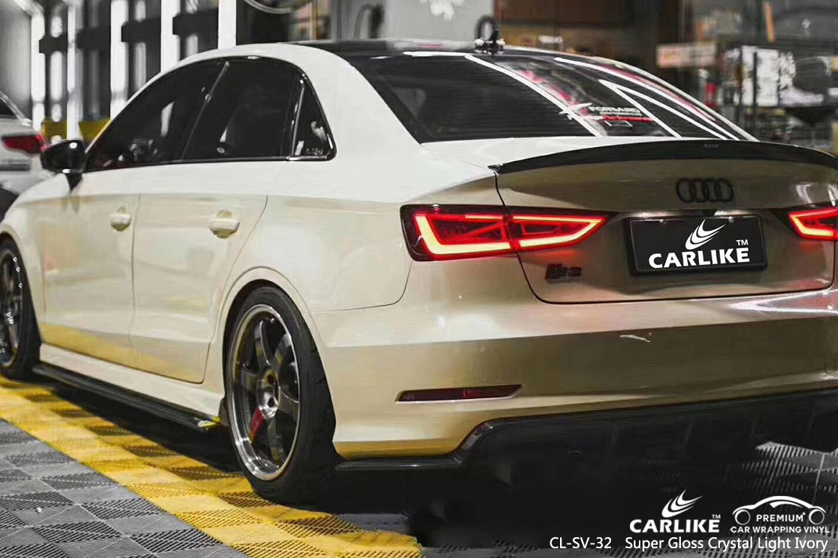 CL-SV-32 super gloss crystal light ivory car wrap vinyl for AUDI