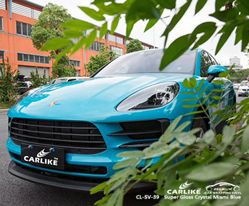 CL-SV-39 سوبر لامع كريستال ميامي أزرق لامع الفينيل التفاف السيارة لبورشه كازاخستان