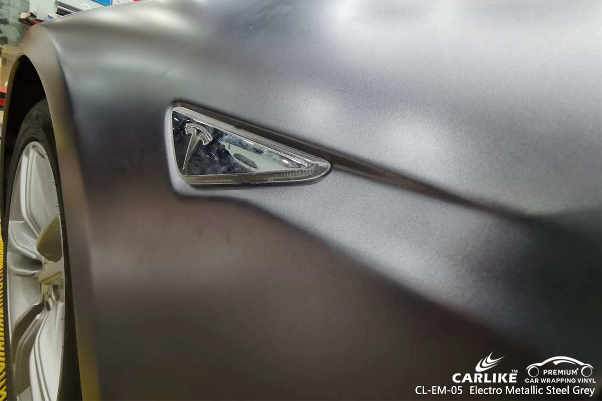 CL-EM-05 electro metallic steel grey vinyl matte car wrap for TESLA Florida