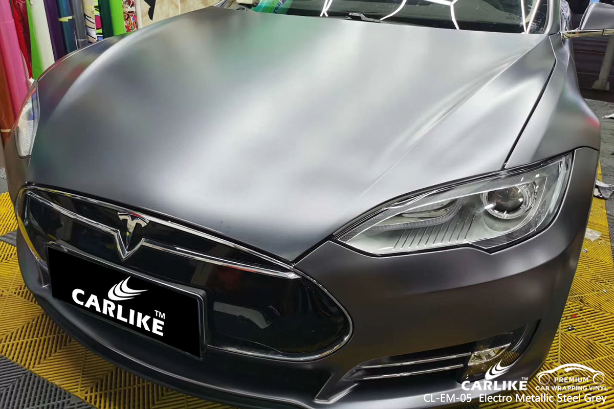 CL-EM-05 electro metallic steel grey vinyl matte car wrap for TESLA Florida