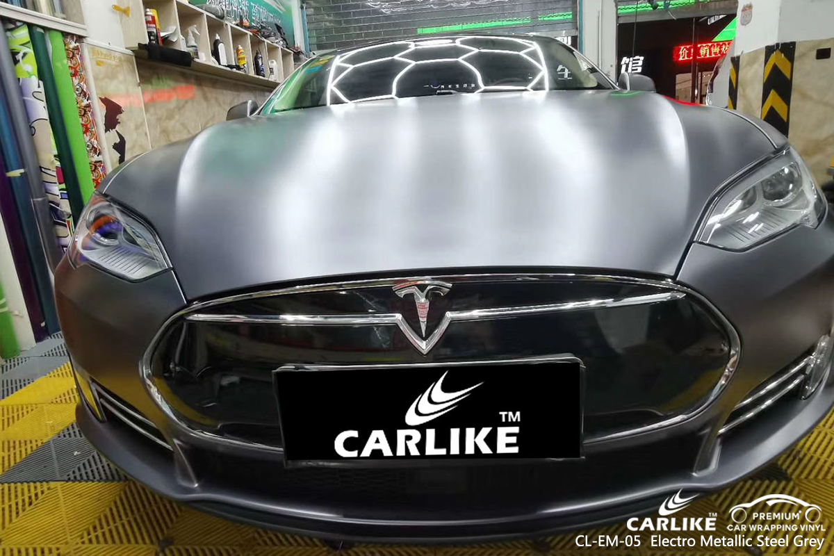 CL-EM-05 electro metallic steel grey vinyl matte car wrap for TESLA Florida