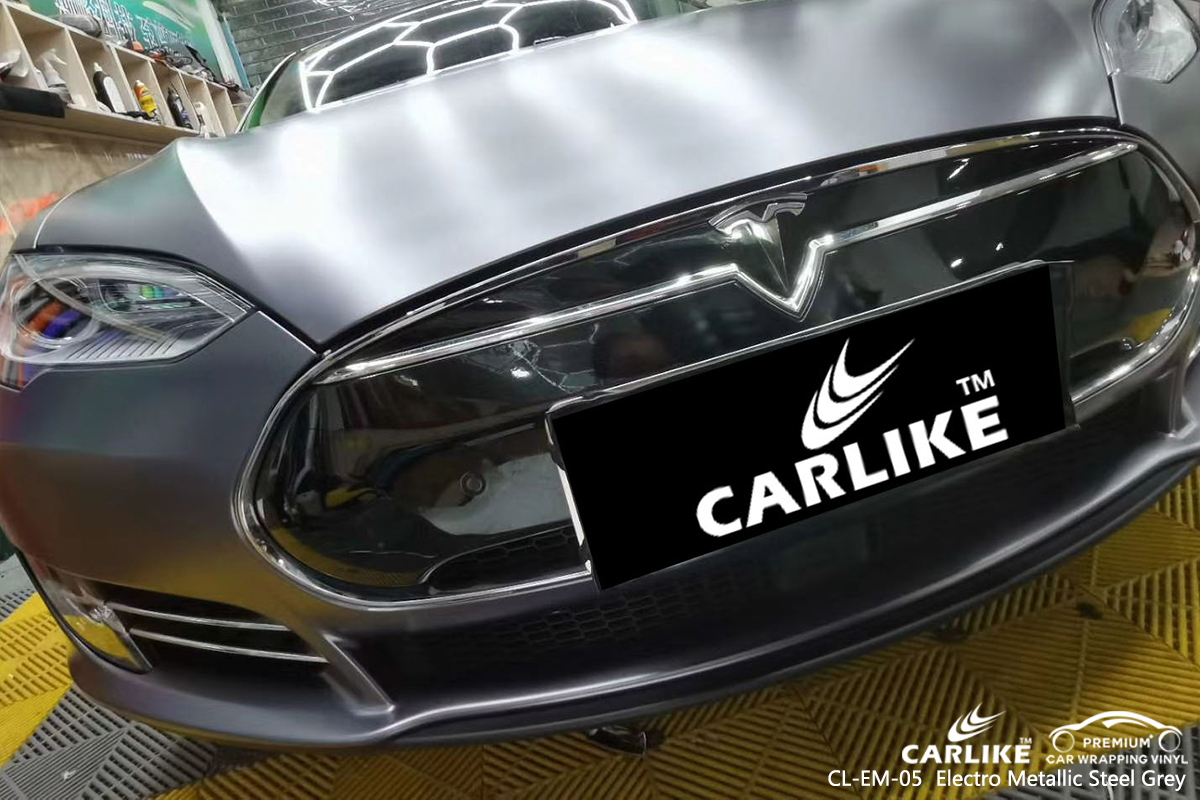 CL-EM-05 electro metallic steel grey vinyl matte car wrap for TESLA Florida