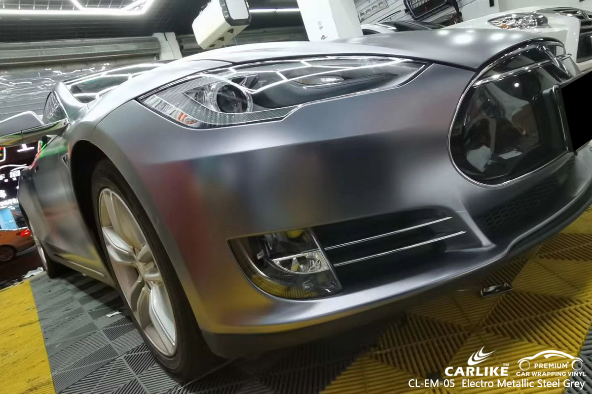 CL-EM-05 electro metallic steel grey vinyl matte car wrap for TESLA Florida