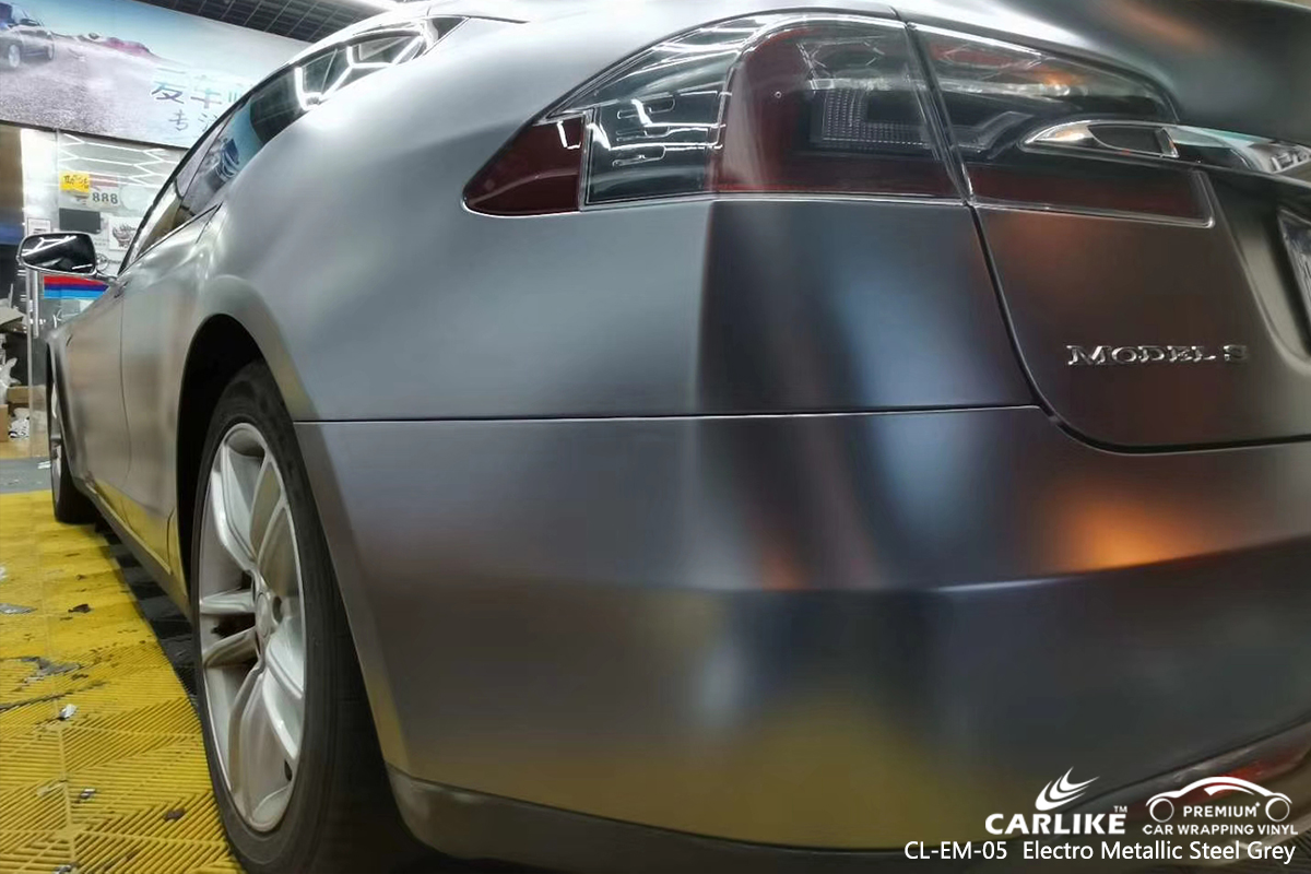 CL-EM-05 electro metallic steel grey vinyl matte car wrap for TESLA Florida