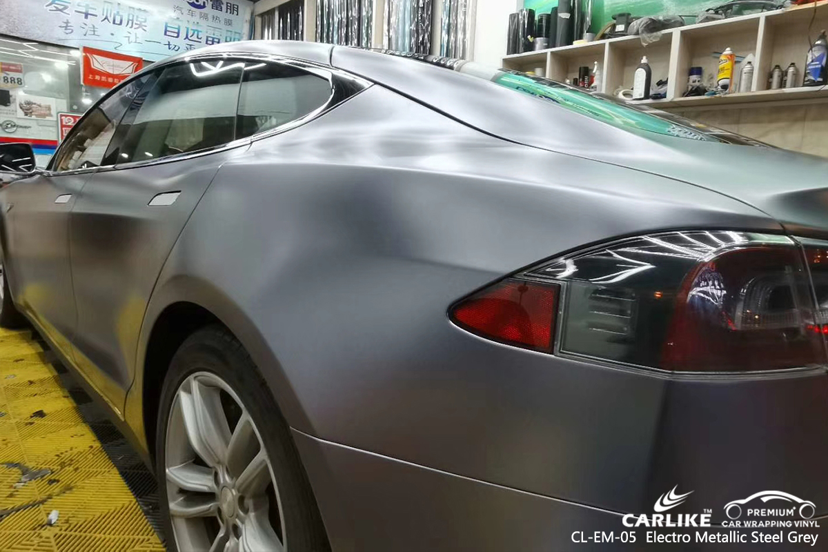 CL-EM-05 electro metallic steel grey vinyl matte car wrap for TESLA Florida