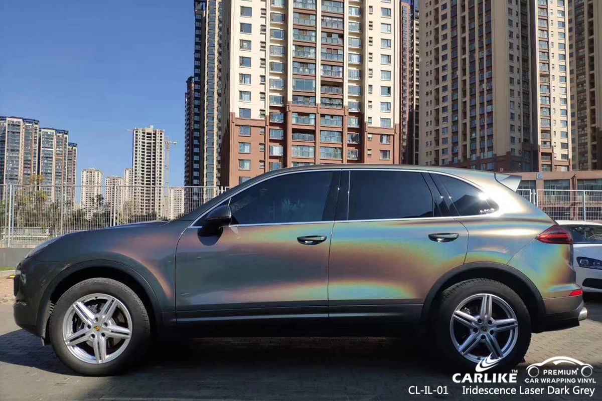 CL-IL-01 iridescence laser dark grey car wrap vinyl for PORSCHE California