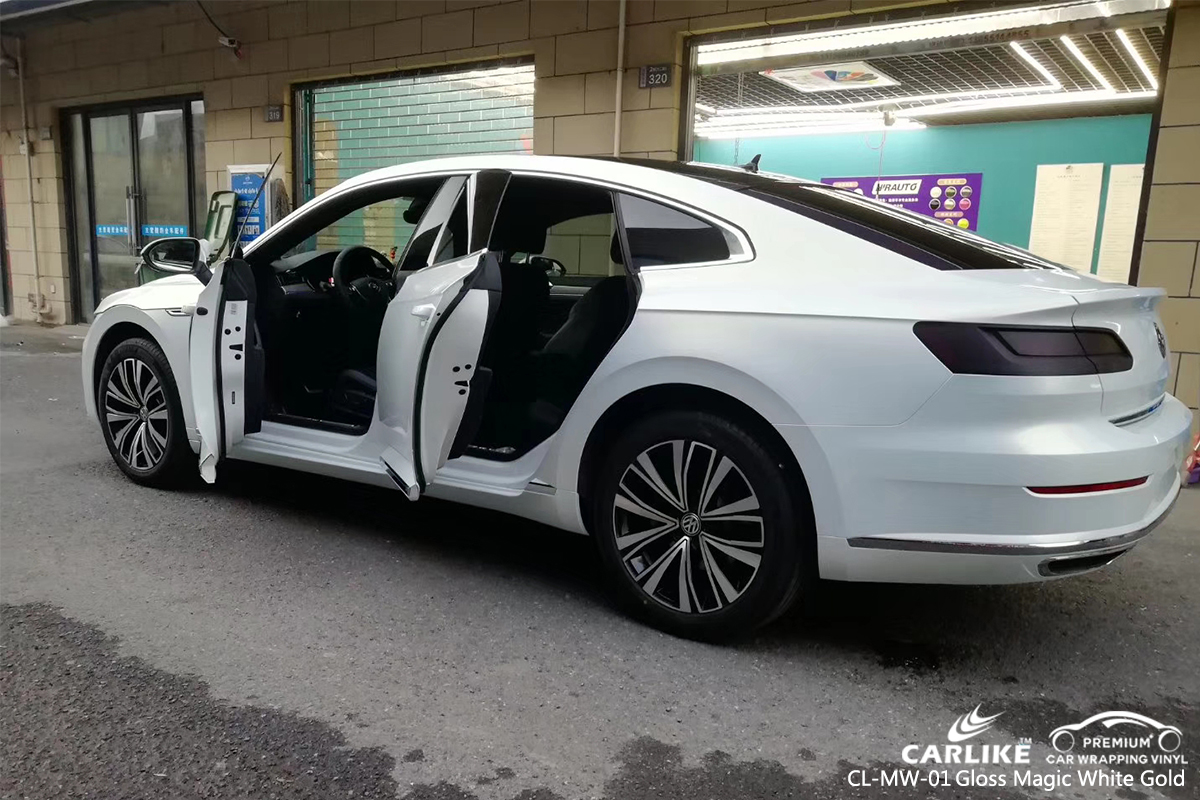 CL-MW-01 gloss magic white to gold car wrap vinyl for MERCEDES-BENZ VOLKSWAGEN