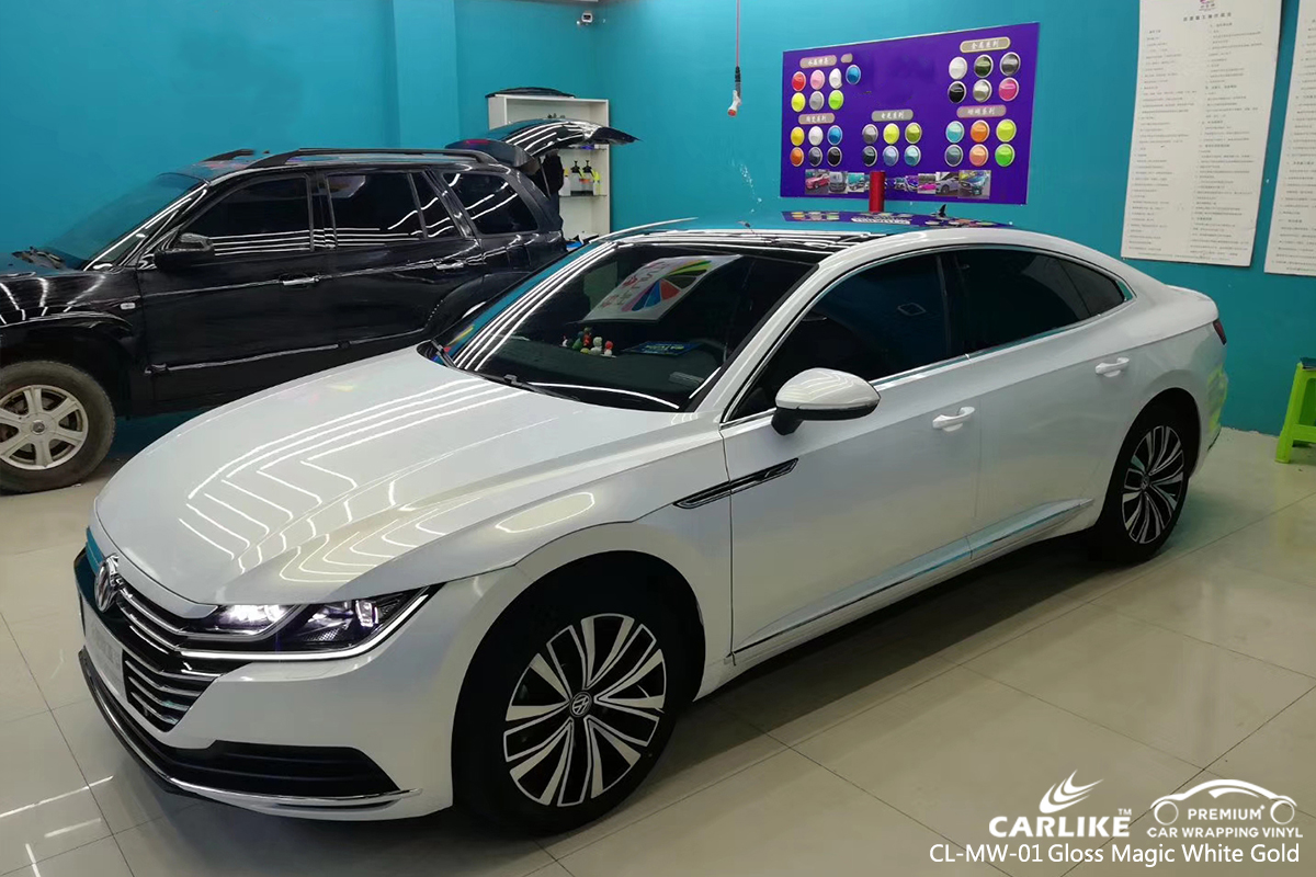 CL-MW-01 gloss magic white to gold car wrap vinyl for MERCEDES-BENZ VOLKSWAGEN