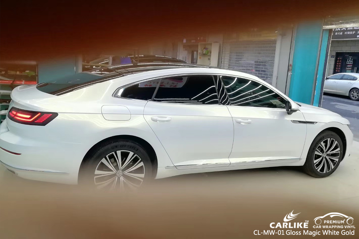 CL-MW-01 gloss magic white to gold car wrap vinyl for MERCEDES-BENZ VOLKSWAGEN