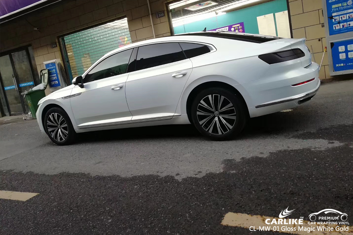 CL-MW-01 gloss magic white to gold car wrap vinyl for MERCEDES-BENZ VOLKSWAGEN