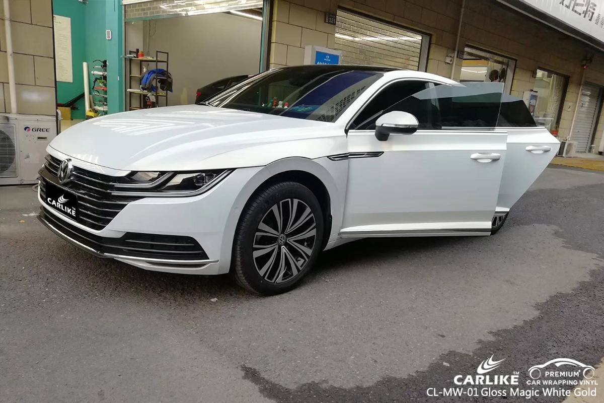 CL-MW-01 gloss magic white to gold car wrap vinyl for MERCEDES-BENZ VOLKSWAGEN
