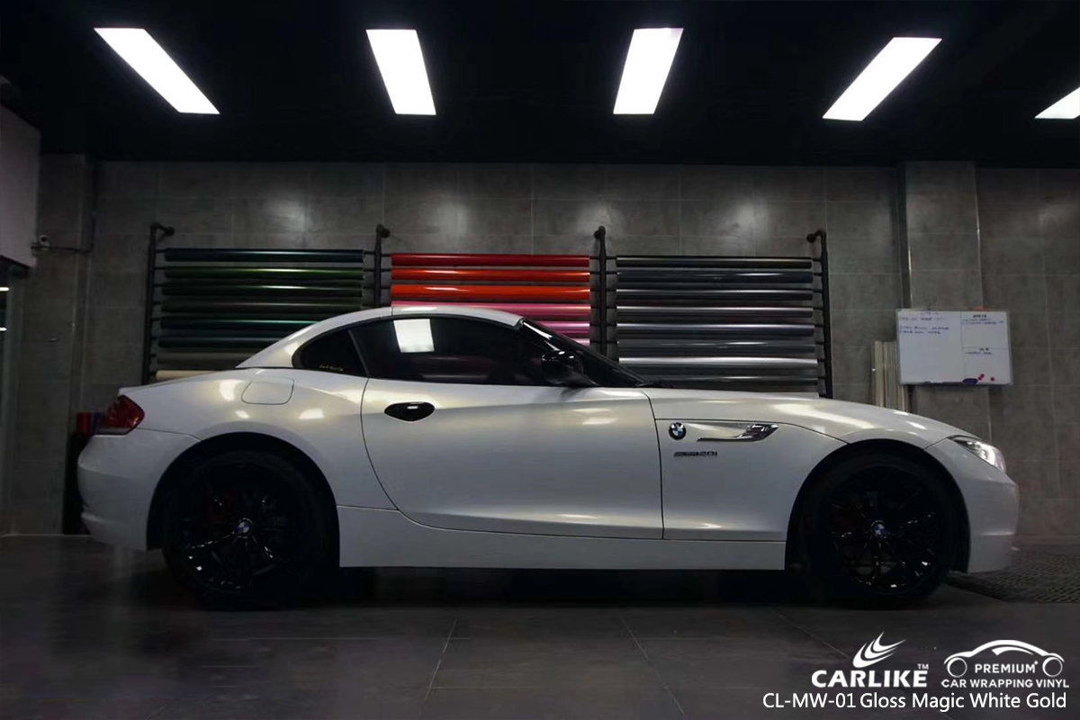 CL-MW-01 gloss magic white to gold car vinyl wrap gloss for BMW New Jersey