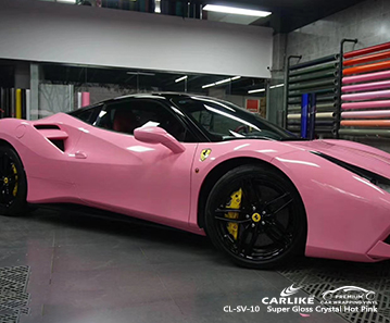 CL-SV-10 super gloss crystal hot pink car vinyl wrap gloss for FERRARI