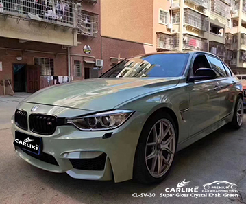 CL-SV-30 super gloss crystal khaki green vinyl material suppliers for BMW
