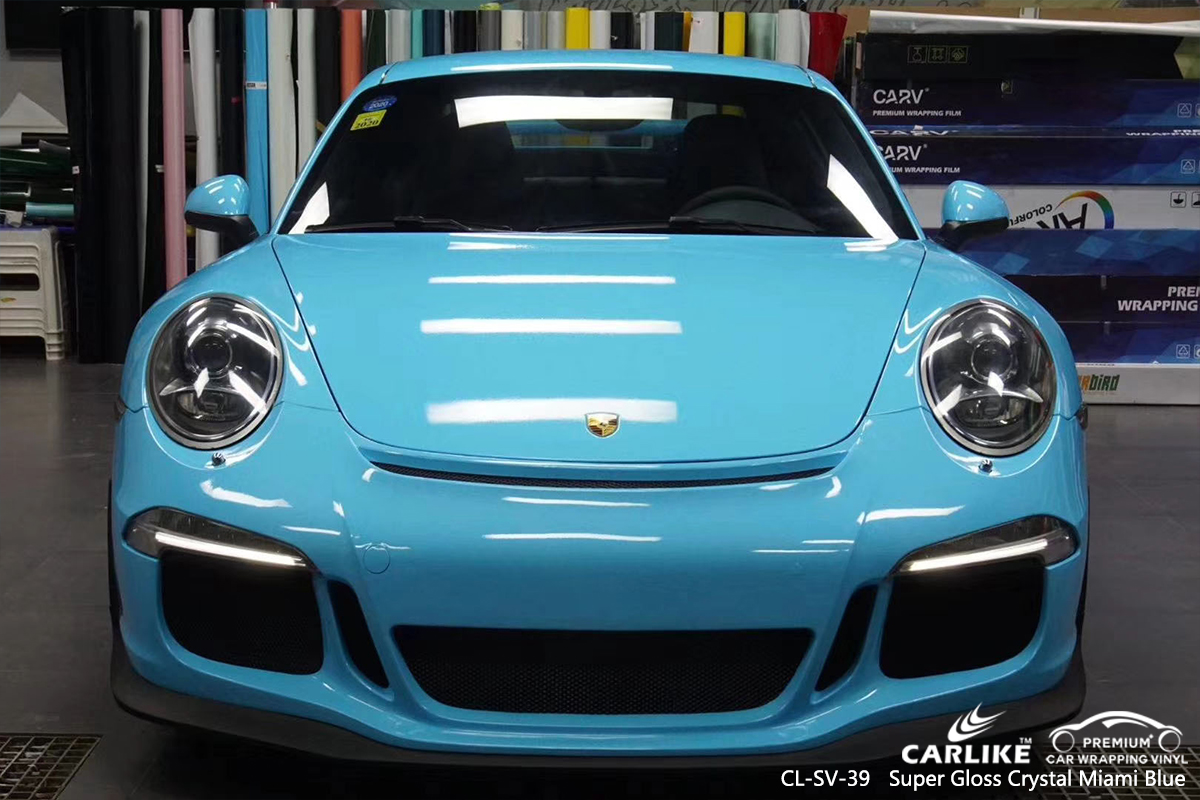 CL-SV-39 super gloss crystal miami blue vinyl wrap gloss for PORSCHE Minnesota