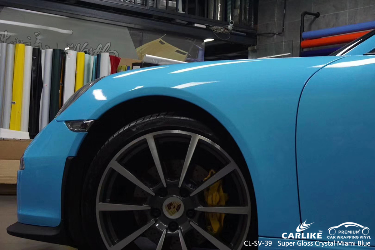 CL-SV-39 super gloss crystal miami blue vinyl wrap gloss for PORSCHE Minnesota