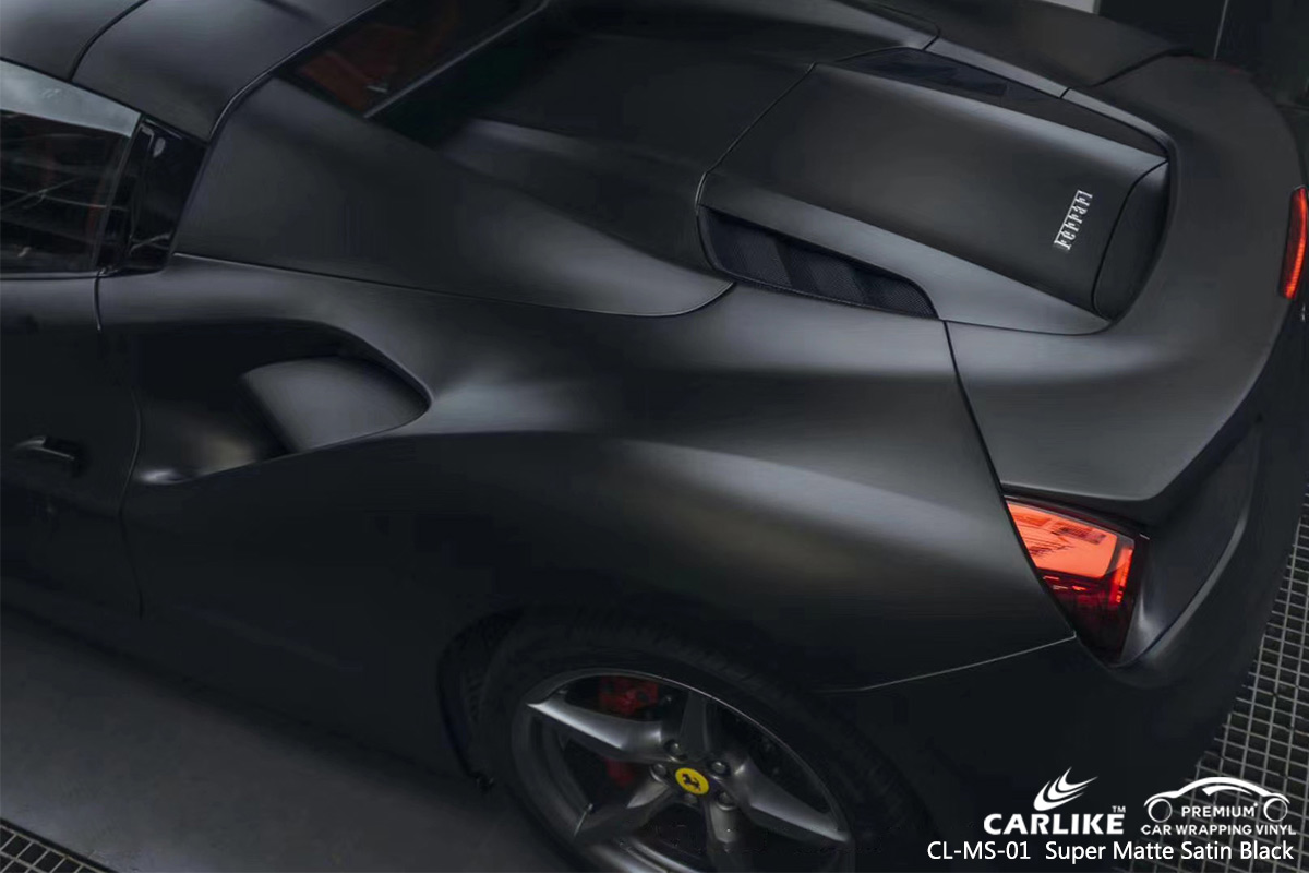 Ferrari wrapped in Matte Black vinyl